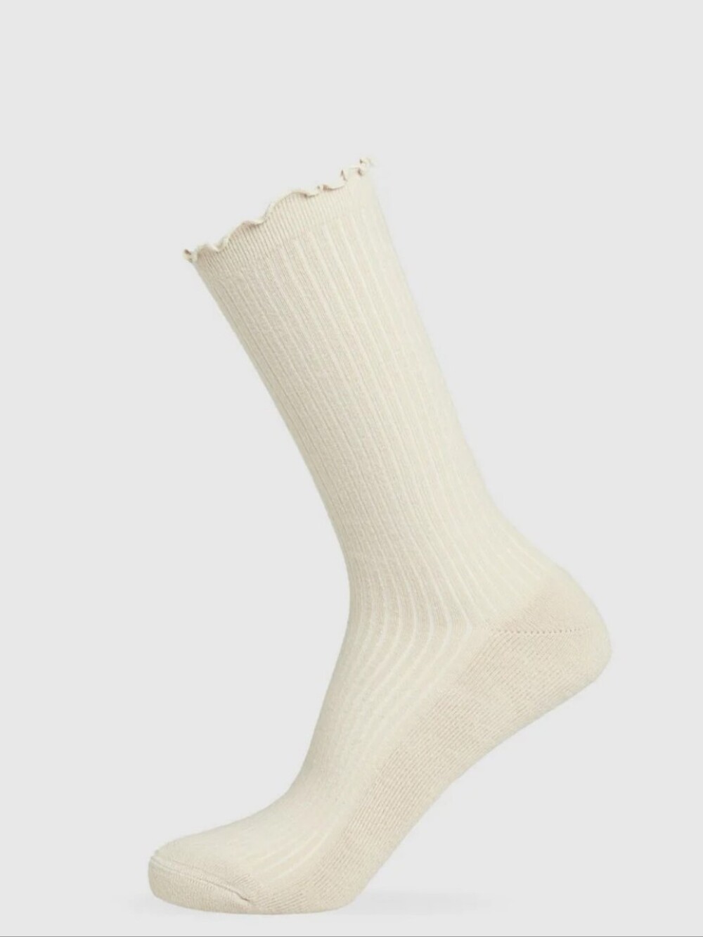 NWT Gymshark Crew Frill Large Sock Cream Ribbed Crew Socks Lettuce Edge Womens